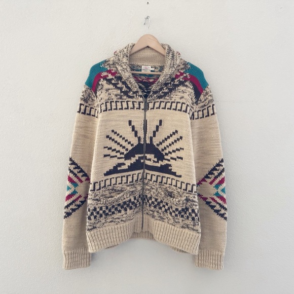 Faherty Sun And Waves Cowichan Cardigan Sweater XL Alpaca Wool Knit Western Cozy - Picture 8 of 16